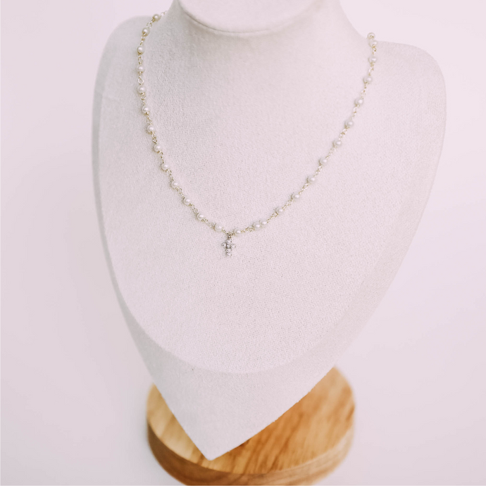 Silver Pearl Cross Necklace