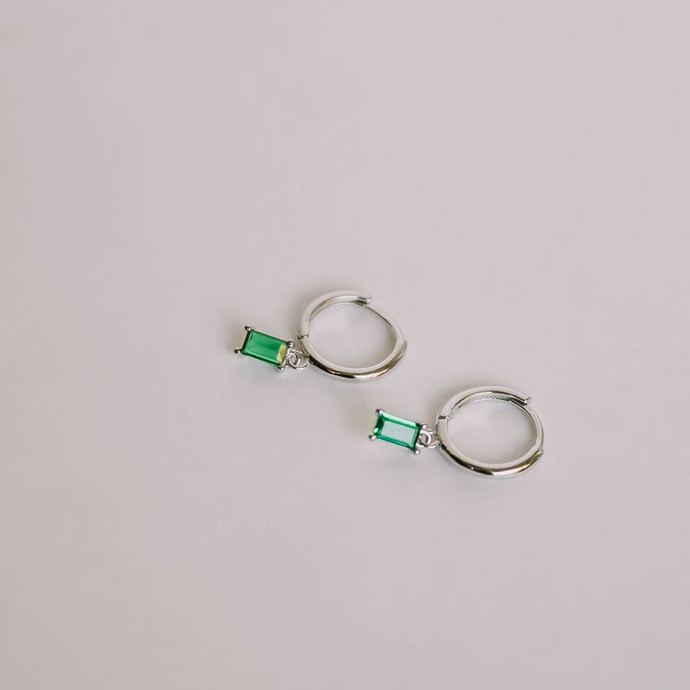 Emerald Simple Huggies / Silver - Non Tarnish/Waterproof