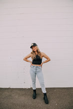 Load image into Gallery viewer, Chevron High Neck Black Crop Top